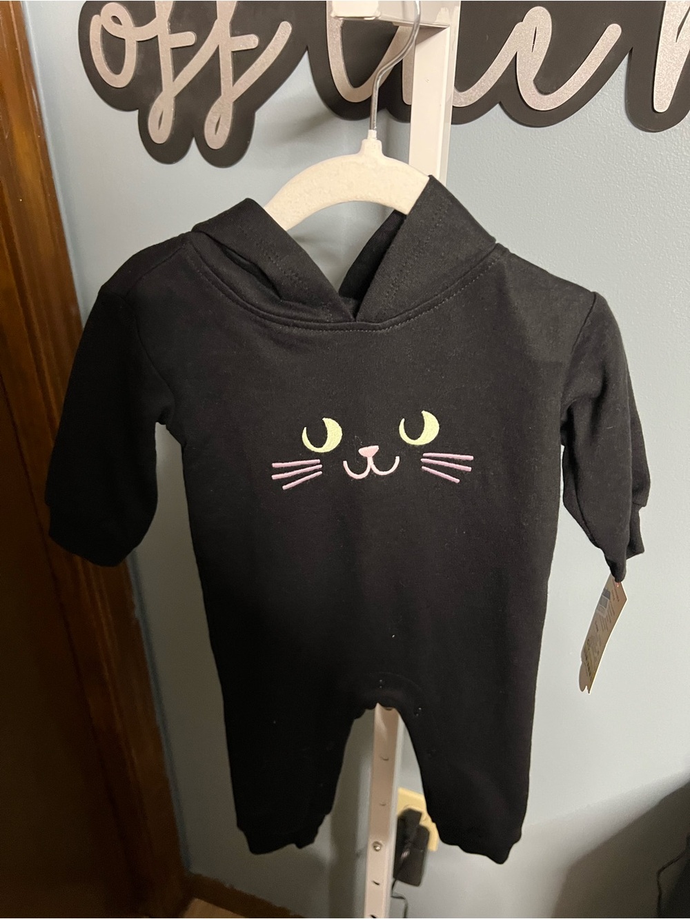 Cat & Jack Black Cat Face Hooded One-Piece Romper NWT 3-6 months